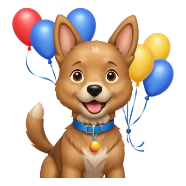 caricatura gorgi gales perrita celebrando feliz con globos y emocion con collar celeste  sticker