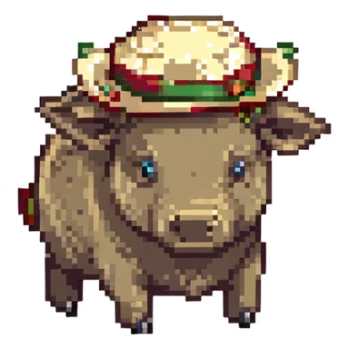 warthog with a hat, pixel art style sticker
