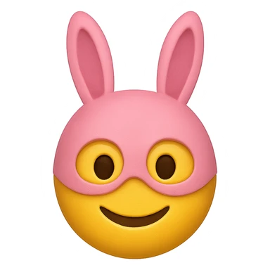 yellow face with pink bunny mask emoji, digital illustration sticker