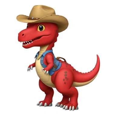 red trex dinosaor with cowboy helmet with cowbot clothes sticker