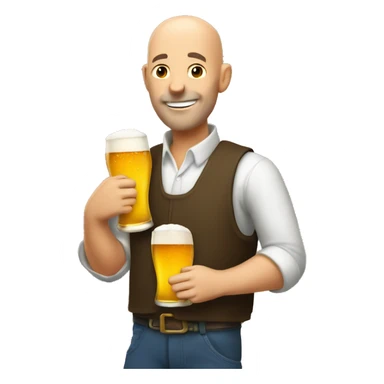 bald farmer with beer sticker