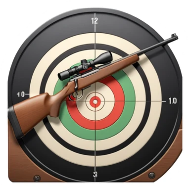 A detailed image of a rifle aimed at a target, with the target's concentric rings clearly visible. The focus is on the precision and accuracy of the sport, with the rifle positioned in front of a neutral background, emphasizing the equipment and the competitive nature of shooting. sticker