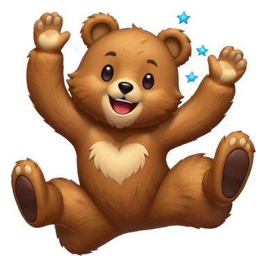 Full Beary jumping with joy, starry eyes, big grin, energetic pose, motion blur, colorful anime style sticker