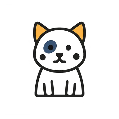 white cat with three black spots on its face, minimal and modern look sticker