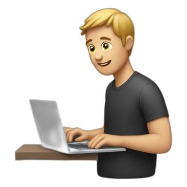 White man working with lap top apple sticker