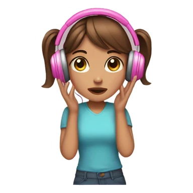 Girl brown hair with pink highlights in pink headphones with ears, facepalming sticker