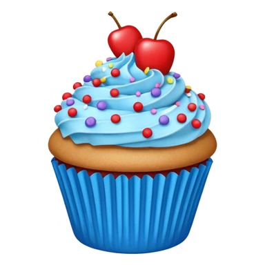 Cartoon Cupcake: blue cream, red paper, sprinkles with cherry on top  sticker