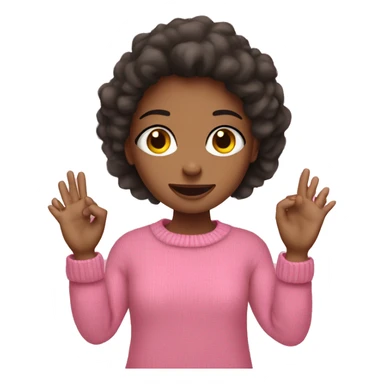 A girl shows two hands of rock, in a pink sweater sticker