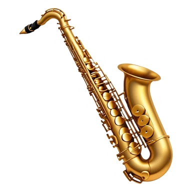 Cinematic Realistic Saxophone, smooth, curving golden brass body, intricate keywork reflecting soft warm light, rich patina adding character, glowing with a jazzy and atmospheric presence. sticker