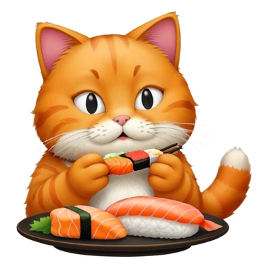 garfield the cat eating sushi sticker