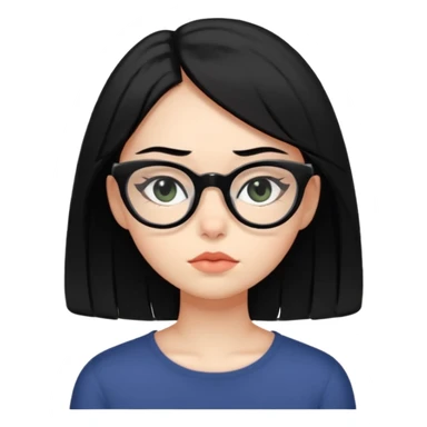 crie emojis de uma garota com cabelo médio um pouco abaixo do ombro e preto, óculos pretos no formato gatinho, boca média, olhos gastando sticker