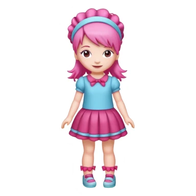 Isolated detaile illustration modern raspberry torte doll figurine full body with pink hair and a hairband standing sticker
