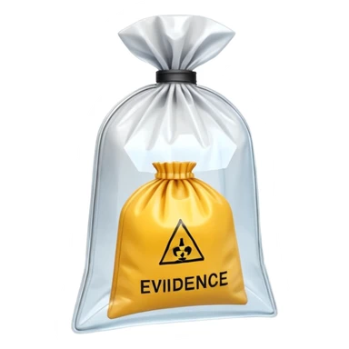 3D render of Evidence Bag inside a clear plastic evidence bag, sterile lighting, forensic crime scene aesthetic, plastic reflection. sticker