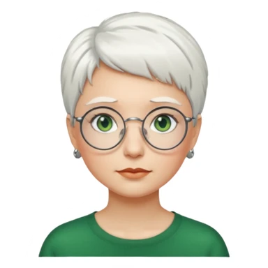 visage femme a lunettes ronde avec cheveux courts blancs aux yeux verts sticker