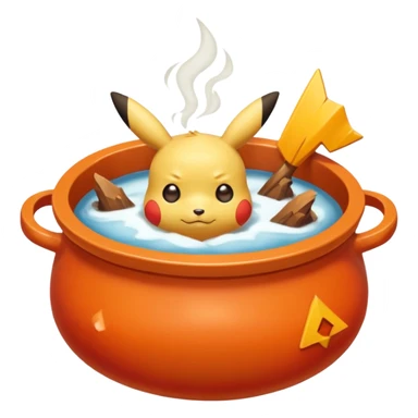 Un Pikachu rouge qui et triste avec des éclairs en fond et il a fait caca et pipi dans un pot orange et une montagne derrière  sticker