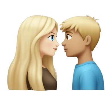 Girl with long back hair with bangs and tan skin kissing a boy with blonde hair blue eyes and white skin sticker