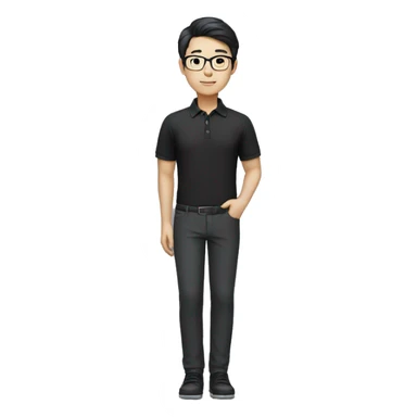 black hair chinese engineer wearing glasses black polo tshirt and dress pants and shoes sticker