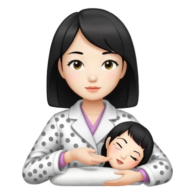 girl with black bob-cut hair, dotted coat, Chinese appearance, giving a massage, masseuse vibe sticker