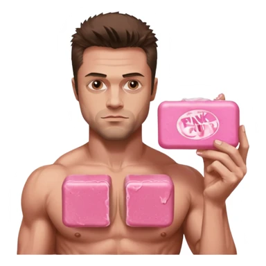 Tyler Durden, holding pink soap like the fight club poster sticker
