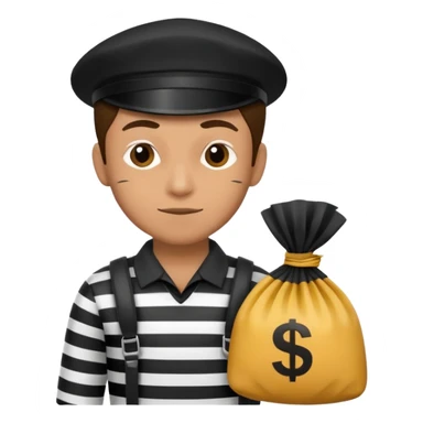 Robber in black and white stripe uniform holding bag of money sticker