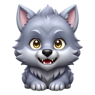 Cinematic Cute Werewolf Portrait Emoji, with a cuddly, miniature lupine form in soft moonlit grays and silvers, featuring oversized sparkling eyes and a sweet, endearing snarl, simplified yet irresistibly adorable, highly detailed with a gentle glowing outline that captures the playful, heartwarming essence of a little werewolf! sticker