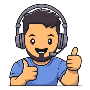 Man with black hair, brown eyes, and black beard wearing gaming headset giving a thumbs up gesture sticker