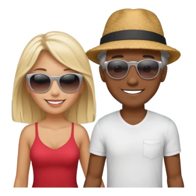 Black man salt n pepper hair smiling with blonde in love on beach sticker