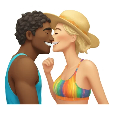 with beach clothes young metis man and white woman kiss love pink sticker