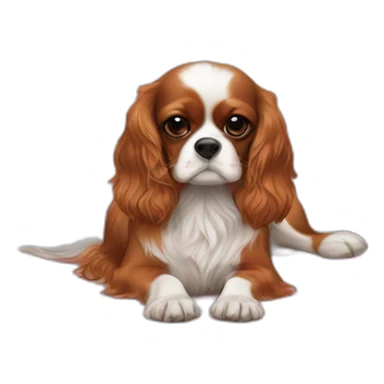 Small cavalier King Charles spaniel resting on a large pink cushion sticker