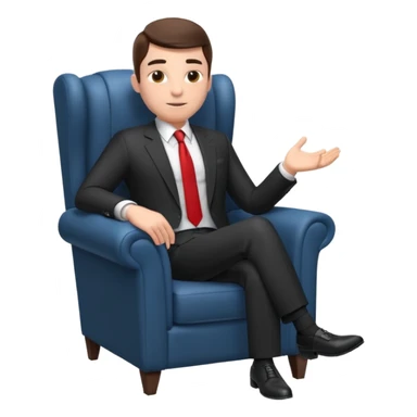 businessman sitting in an armchair, confident relaxed pose, formal suit and tie, professional corporate vibe, 3D cartoon style, mobile game icon style, clean background, no text, no watermark
 sticker