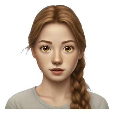 Maja Strojek long brown hair teenager, freckles, hyperreal, photoreal portrait sticker