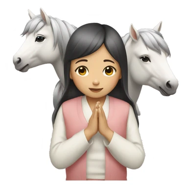 japanese girl with two ponies with praying hands sticker