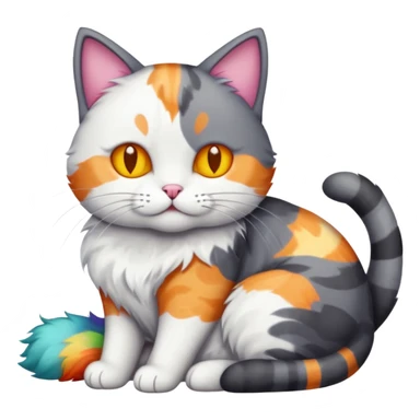 full body large dark grey and white cat cuddling a colourful light patched calico + white tabby cat  sticker