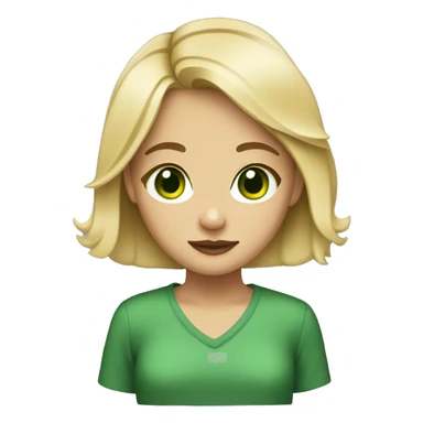 Blonde girl with medium hair lenght with green eyes  with a dashhund  sticker