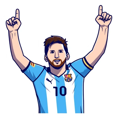 lionel messi celebrating with arms raised wearing a blue and white jersey sticker