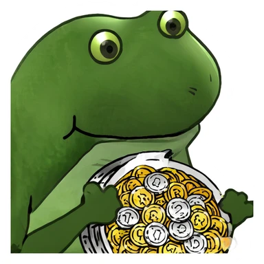 bufo frog (pepe) with a pile of coins sticker