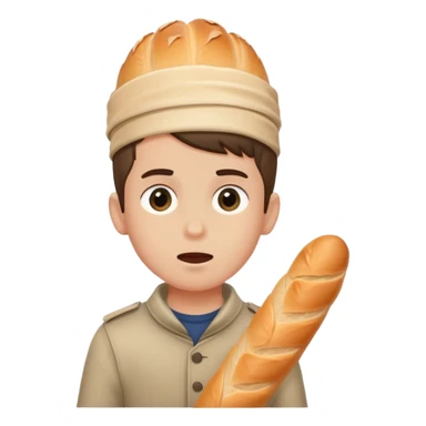 boy getting hit on the head with a baguette sticker