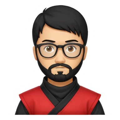 Man with black hair and beard wearing glasses in a ninja costume.  sticker