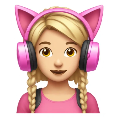 Girl with a pink gaming headset on that has cat ears  sticker