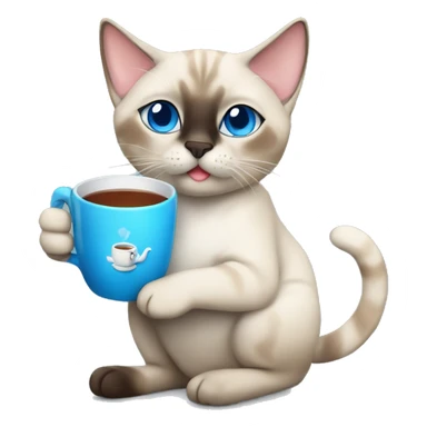 blue eyed siamese Tabby mixed cat holding a cup of tea sticker