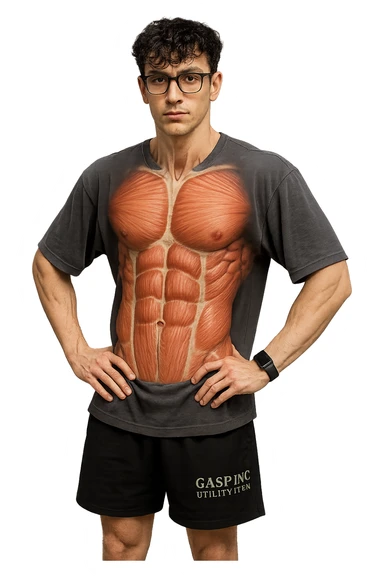 lascia questo ragazzo identico ma fallo in piedi in posa frontale con fasci muscolari anatomici realistici del core visibili, iperealistico 4k sticker