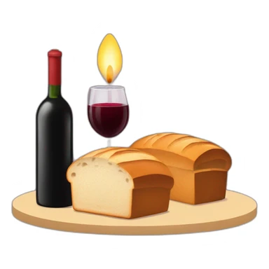 Two candles, a cup of red wine and a loaf of bread sticker