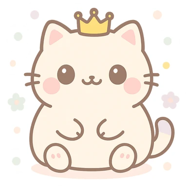 a chubby cat with a tiny crown, kawaii style sticker