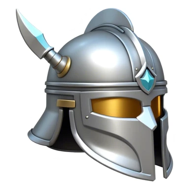 Clash of Clans aesthetic: Cinematic Playful Steel Helm Emoji, rendered in a 3D vector-style similar to standard emojis with minimal shading and bold, simplified shapes. A compact, isometric helmet crafted of shining steel with intricate engravings and a protective visor, softly glowing with a noble warrior charm. Simplified yet unmistakably iconic, highly detailed and consistent, glowing with a soft radiant gleam and high polish. Stylized with a touch of chivalric tradition and a soft glowing outline, capturing the essence of a stalwart battle helm with a friendly, playful manner! sticker