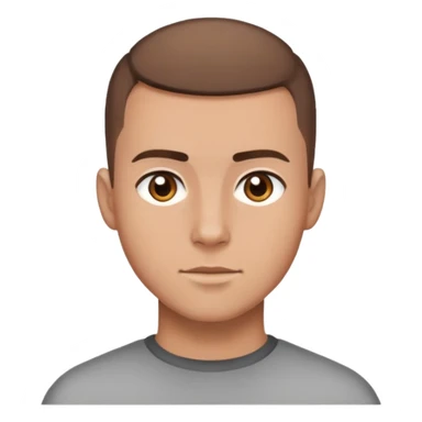 A guy with brown hair, brown eyes and a buzz cut sticker