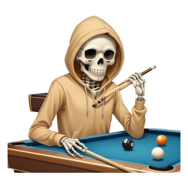 A skeleton in￼ hoodie with pool, Cue sticker
