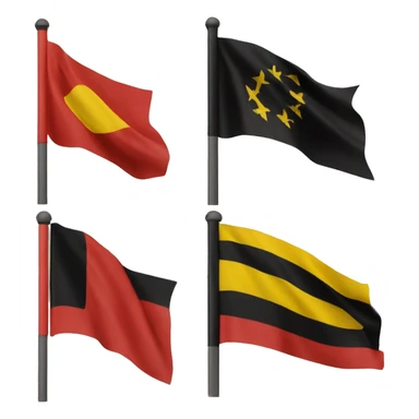 Flag with black on the top, red on the bottom and a yellow circle in the middle sticker