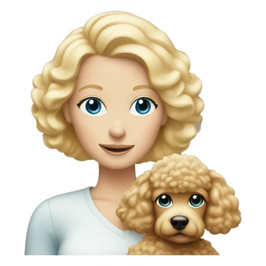 blonde mom has blue eyes holding beige poodle  sticker