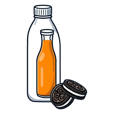 orange juice bottle being cut in half by Oreo cookies sticker