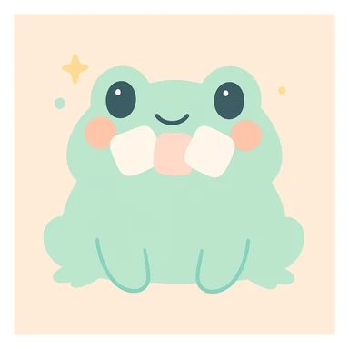 a chubby frog with marshmallows in its mouth, fun and lighthearted, colorful sticker
